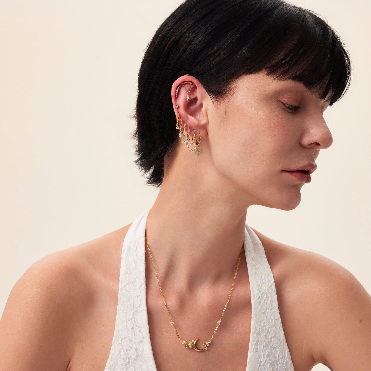 Titanium Simple Diamond Luna Curve Flat Back Stud