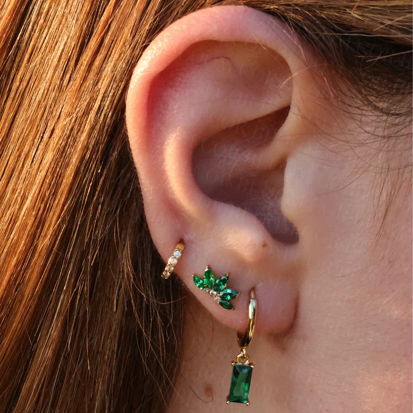 Titanium Xanthe Green Emerald Lotus Flat Back Stud