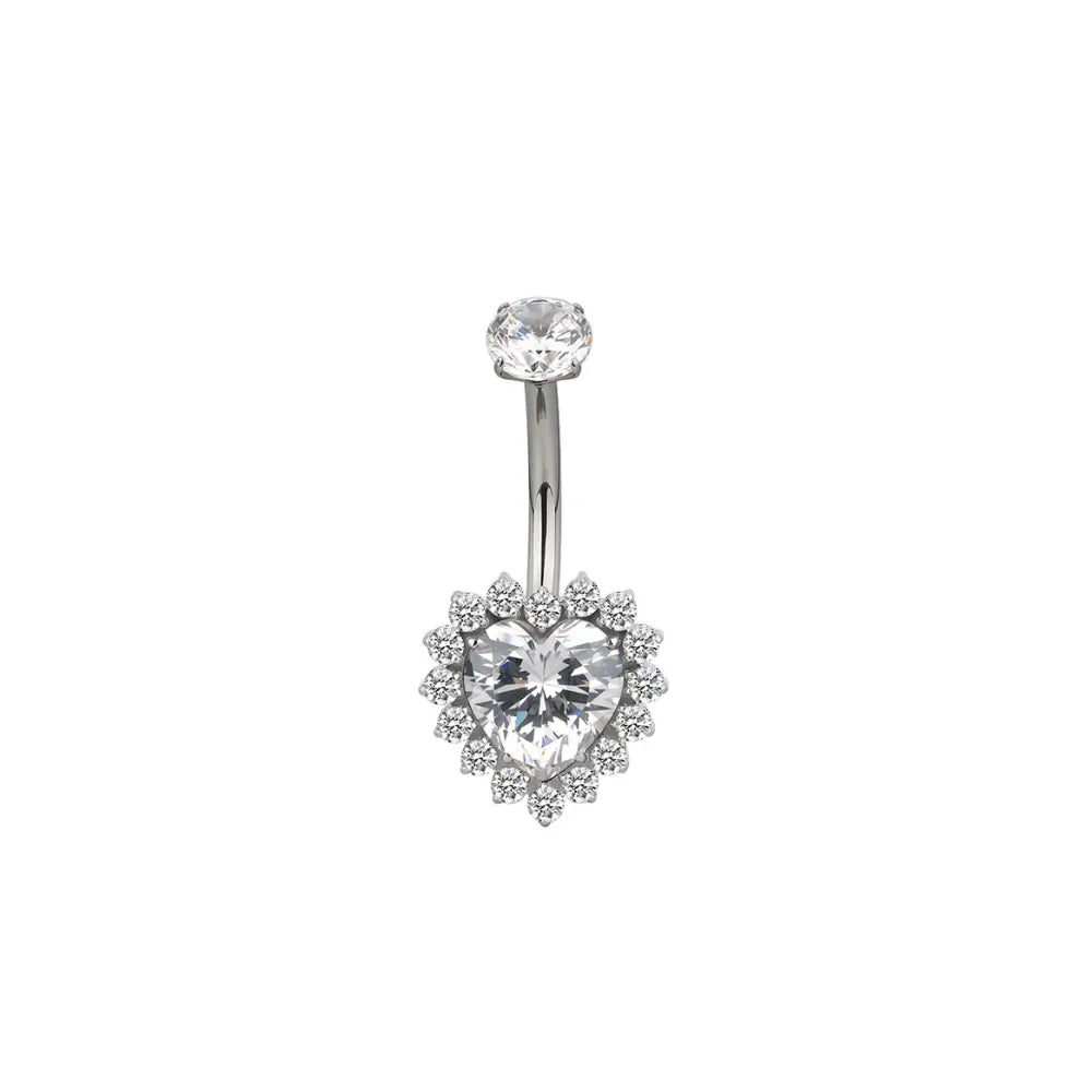 Titanium Fantasy Heart Belly Ring - White Diamond