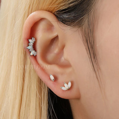 Implant Grade Titanium 7-Petal Opal Crown Flat Back EARRING