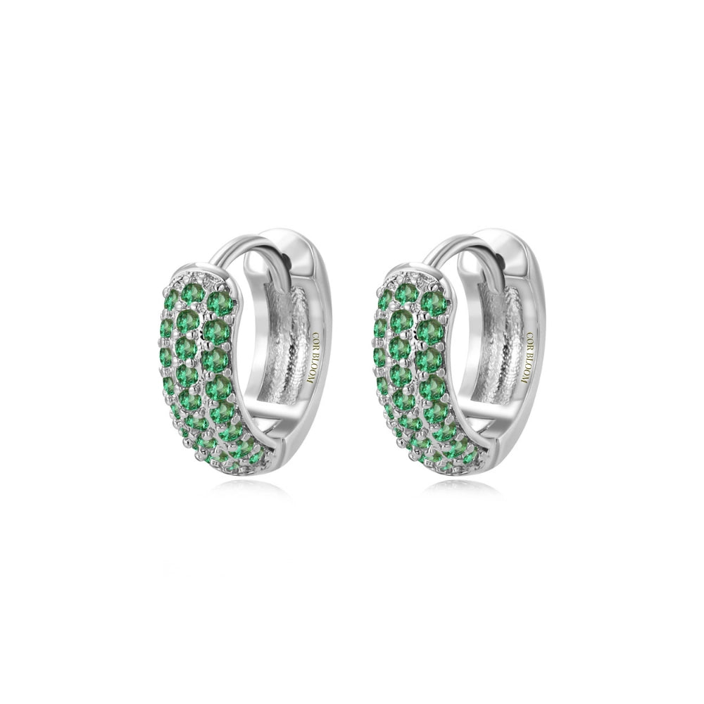 Lysander Pave Gem Hoop Earrings - Green Emerald