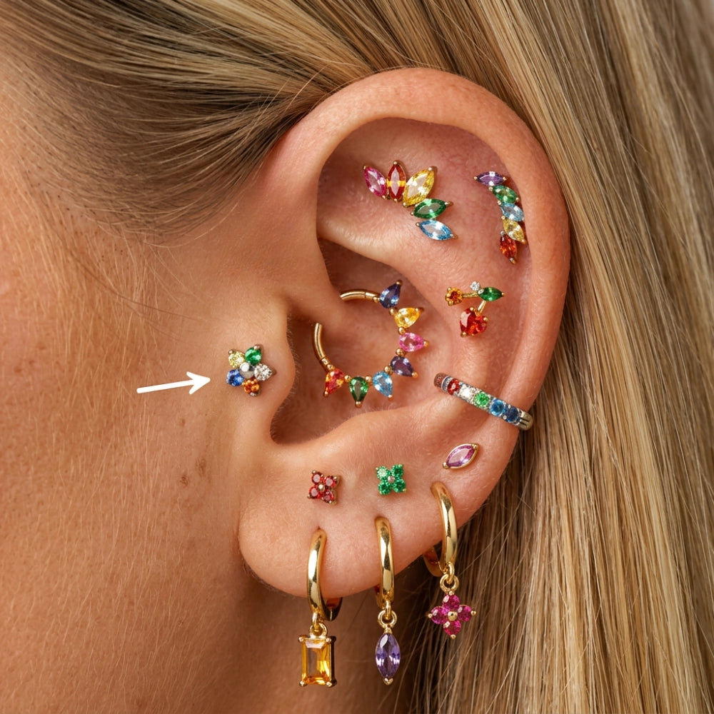Titanium Multicolor Flower Flat Back Stud