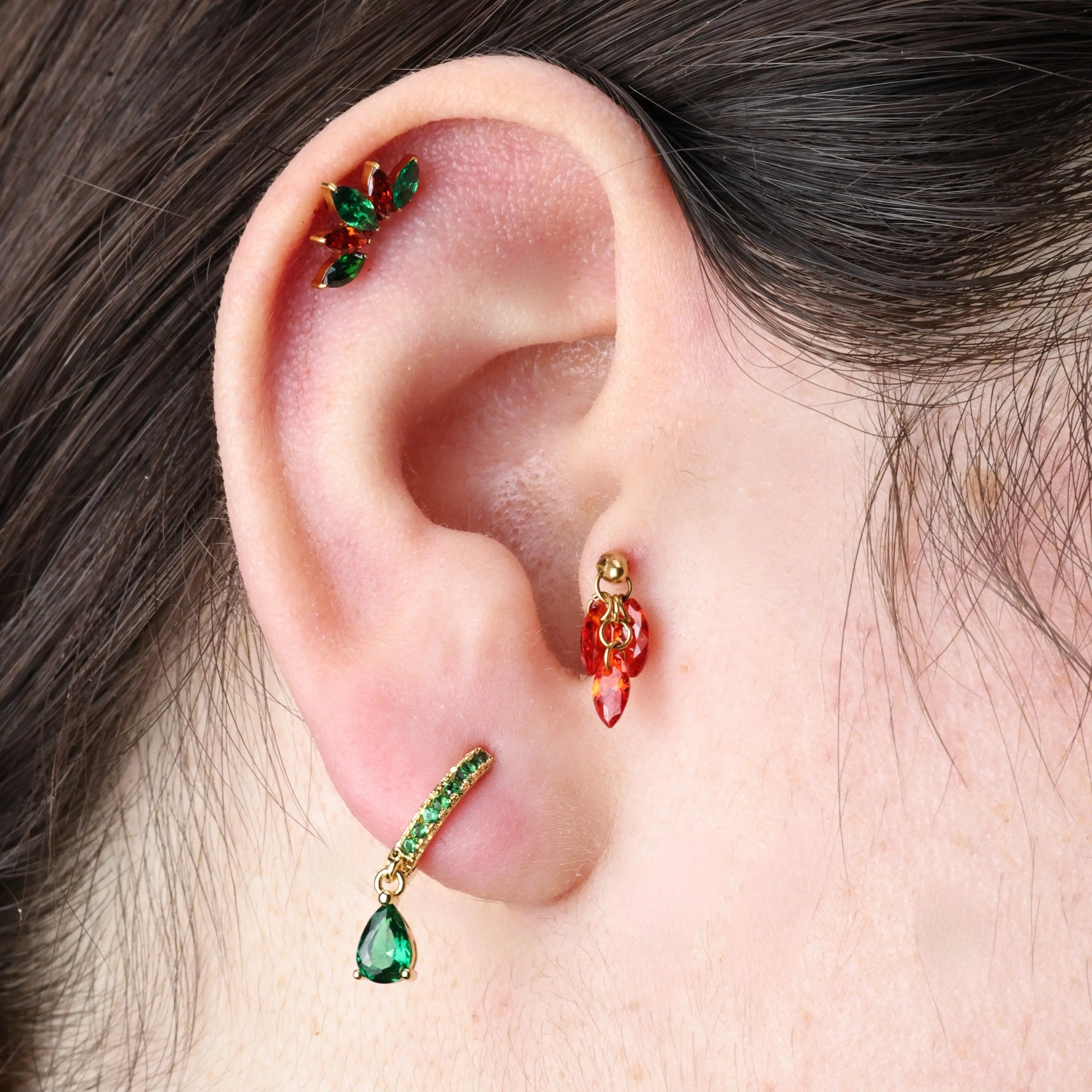 Sicilian Orange - Titanium Floating Plume Flat Back Earring | Vertical Helix Stud