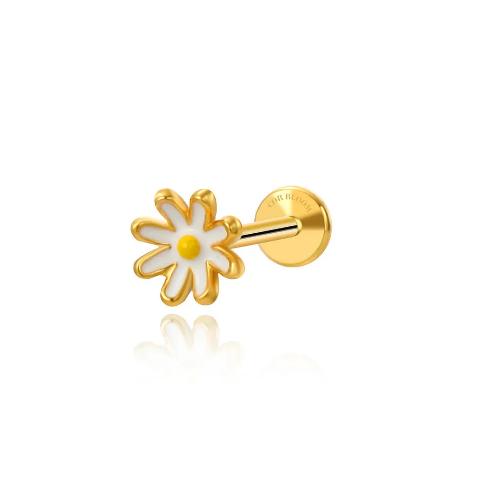 White Daisy Flower Flat Back Piercing Stud