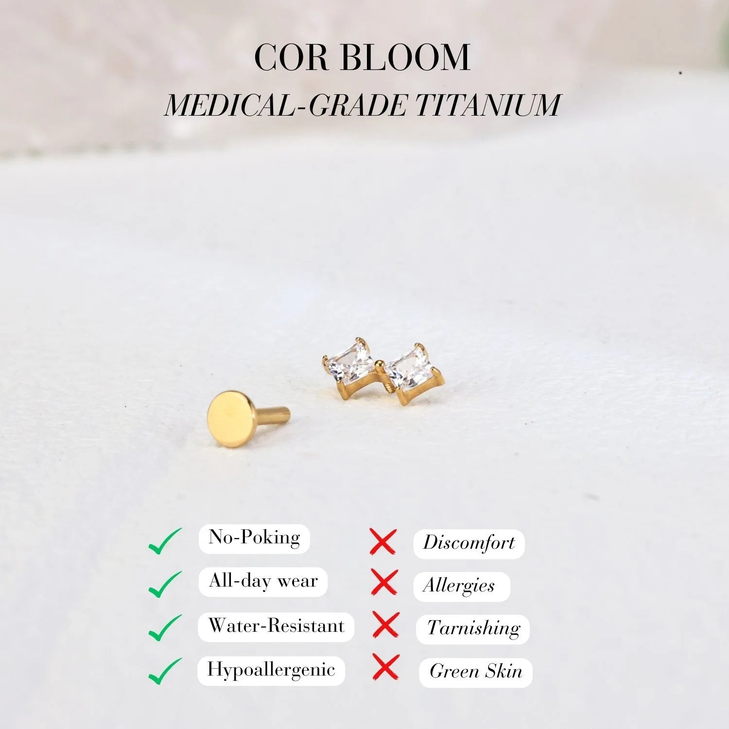 Titanium Duo Square Diamond Flat Back Stud