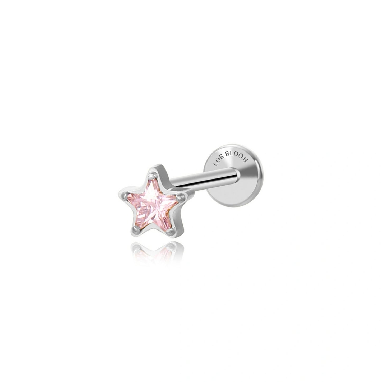 Titanium Mini Pink Tourmaline Star Piercing Stud