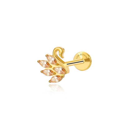 Titanium Golden Swan Flat Back Stud