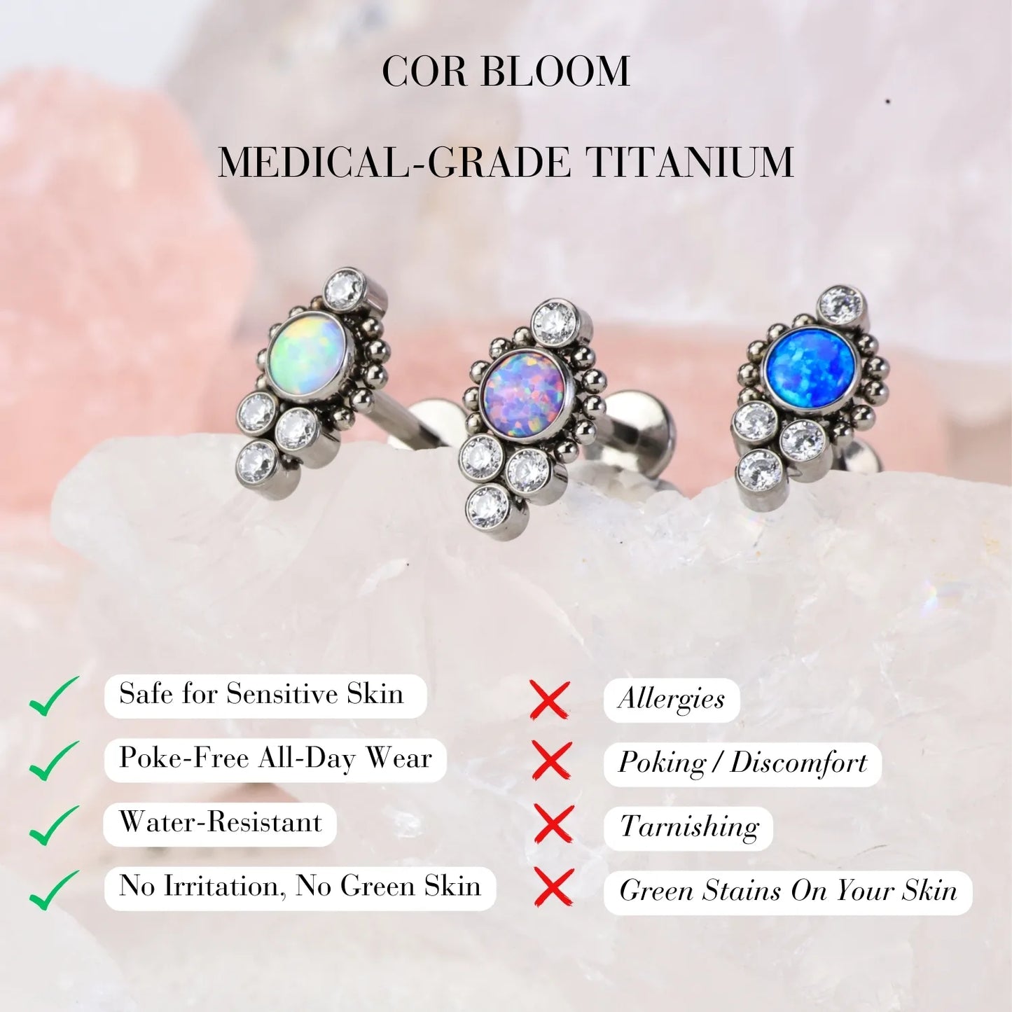 Titanium Vanya White Opal Flat Back Stud