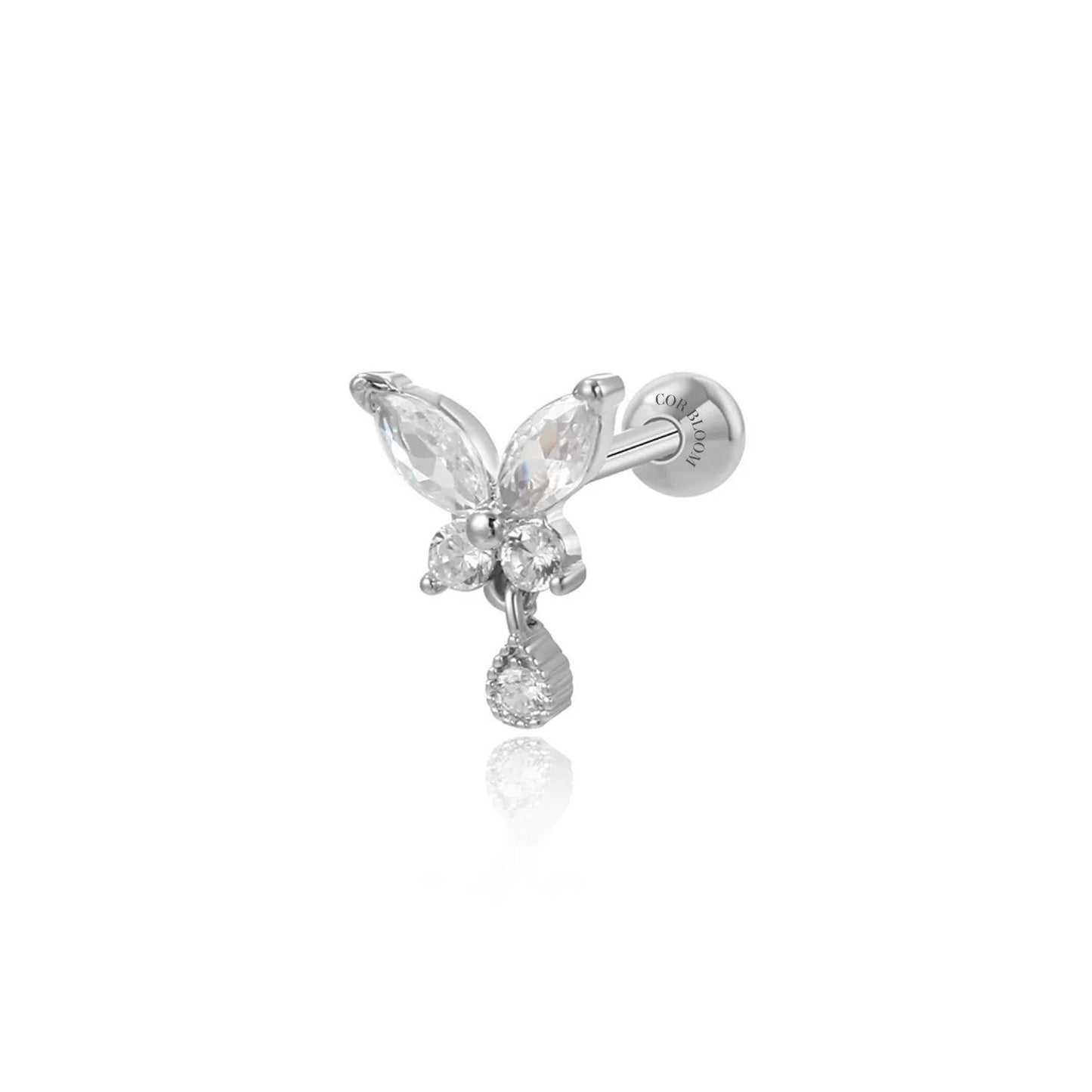 Dangling Small Diamond Butterfly Screw Back Stud