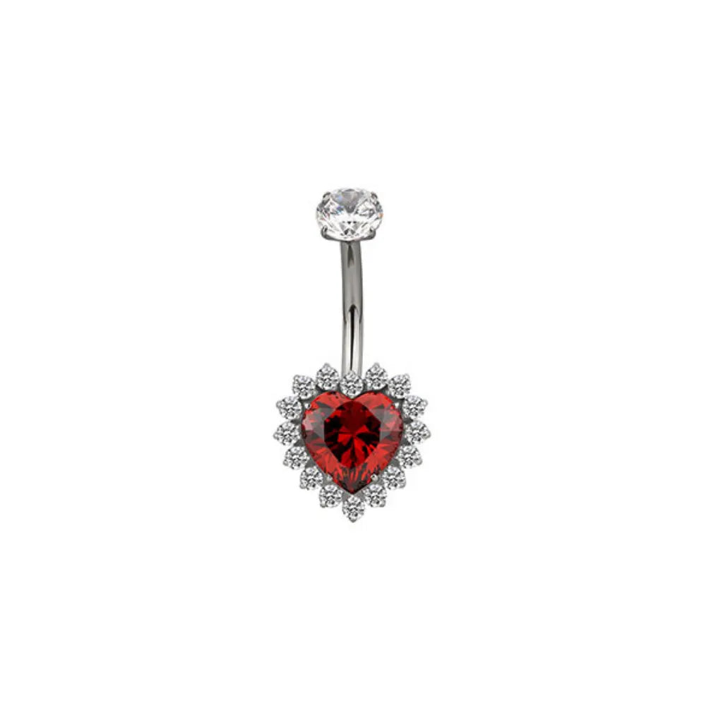 Titanium Fantasy Heart Belly Ring - Red Garnet