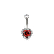 Titanium Fantasy Heart Belly Ring - Red Garnet
