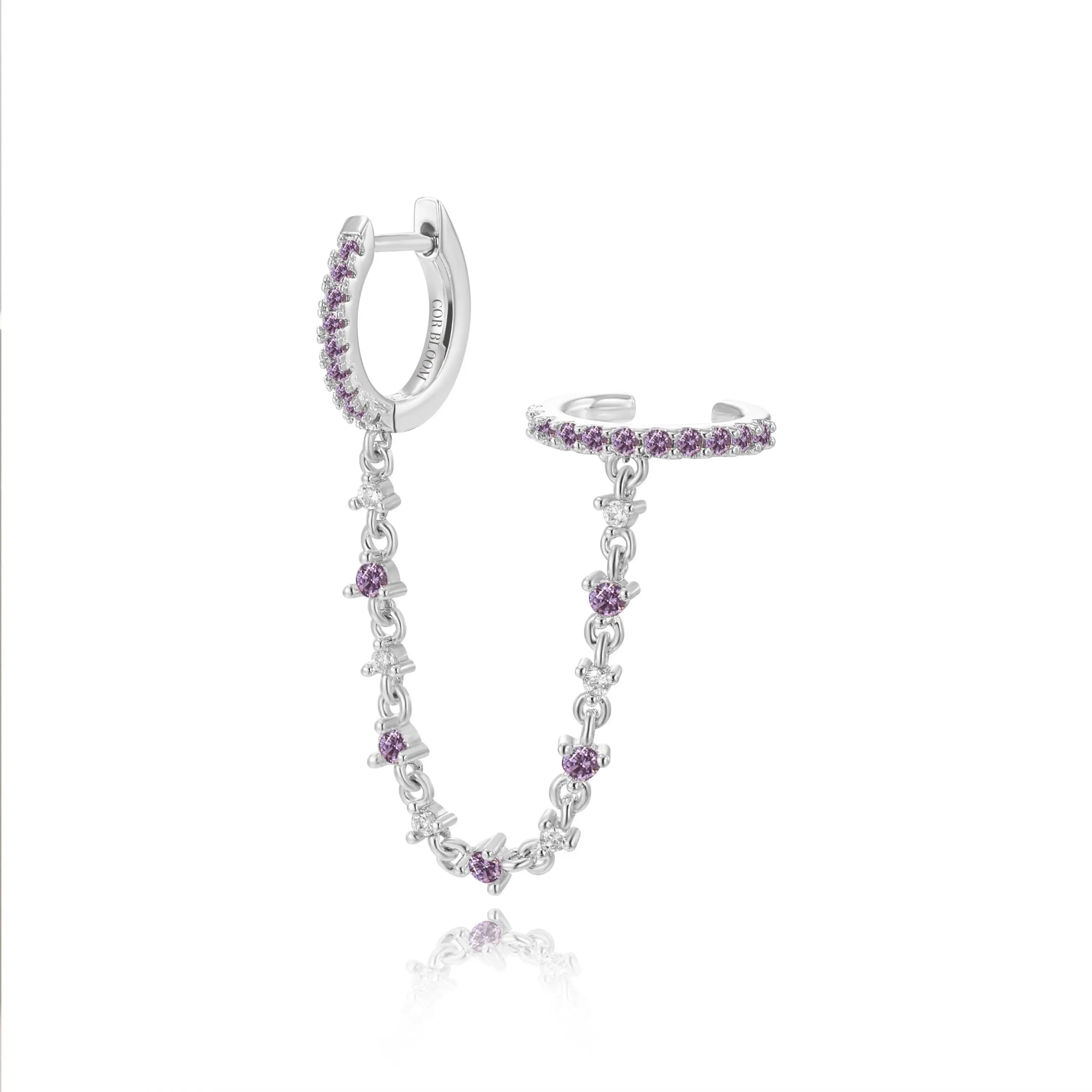 Abrielle Sparkling Chain Earring - Amethyst