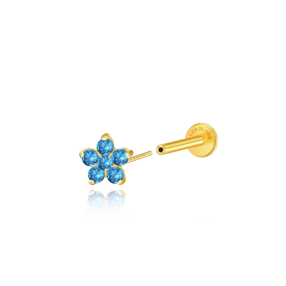 Titanium Nova Flower Stud - Blue Sapphire