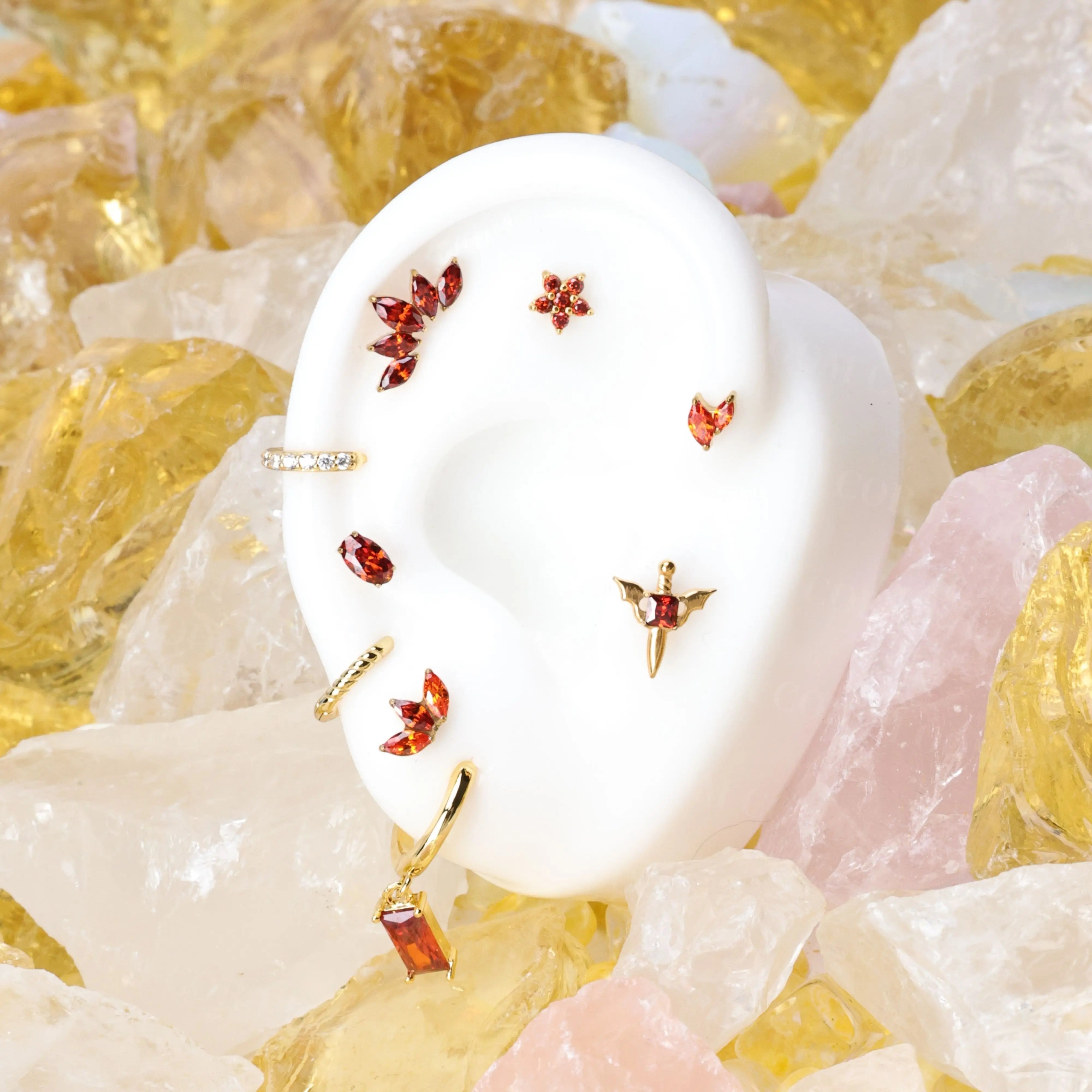 Titanium Akosua Mini Duo Petal Red Garnet Stud