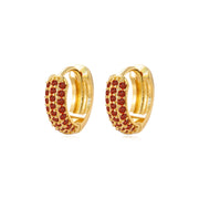 Lysander Pave Gem Hoop Earrings - Red Garnet