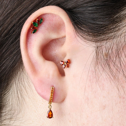 Titanium Daphne Red Garnet Ribbon Bow Flat Back Stud