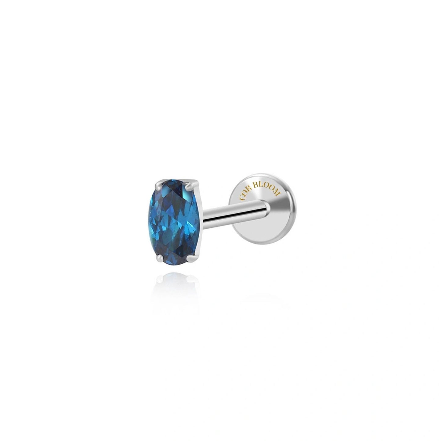 Titanium Oval Blue Sapphire Gemstone Flat Back Stud