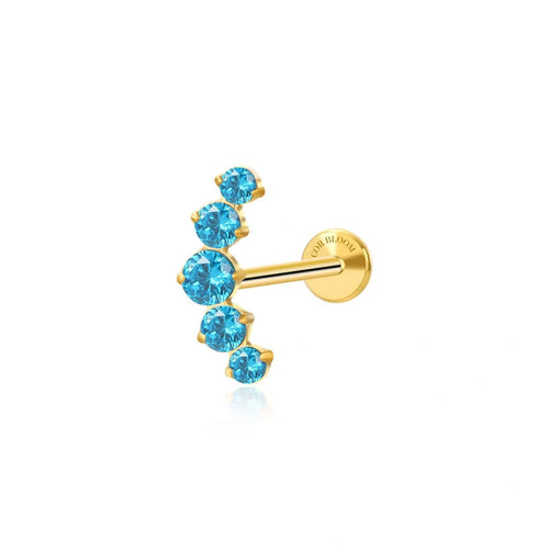 Titanium Five Aquamarine Gemstone Cluster Flat Back Stud