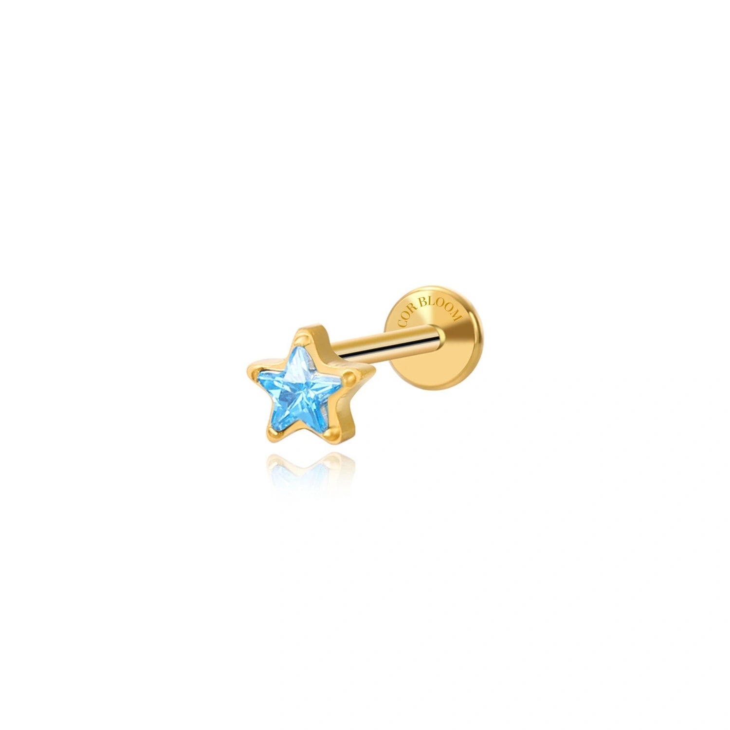 Titanium Clare Small Aquamarine Star Flat Back Stud