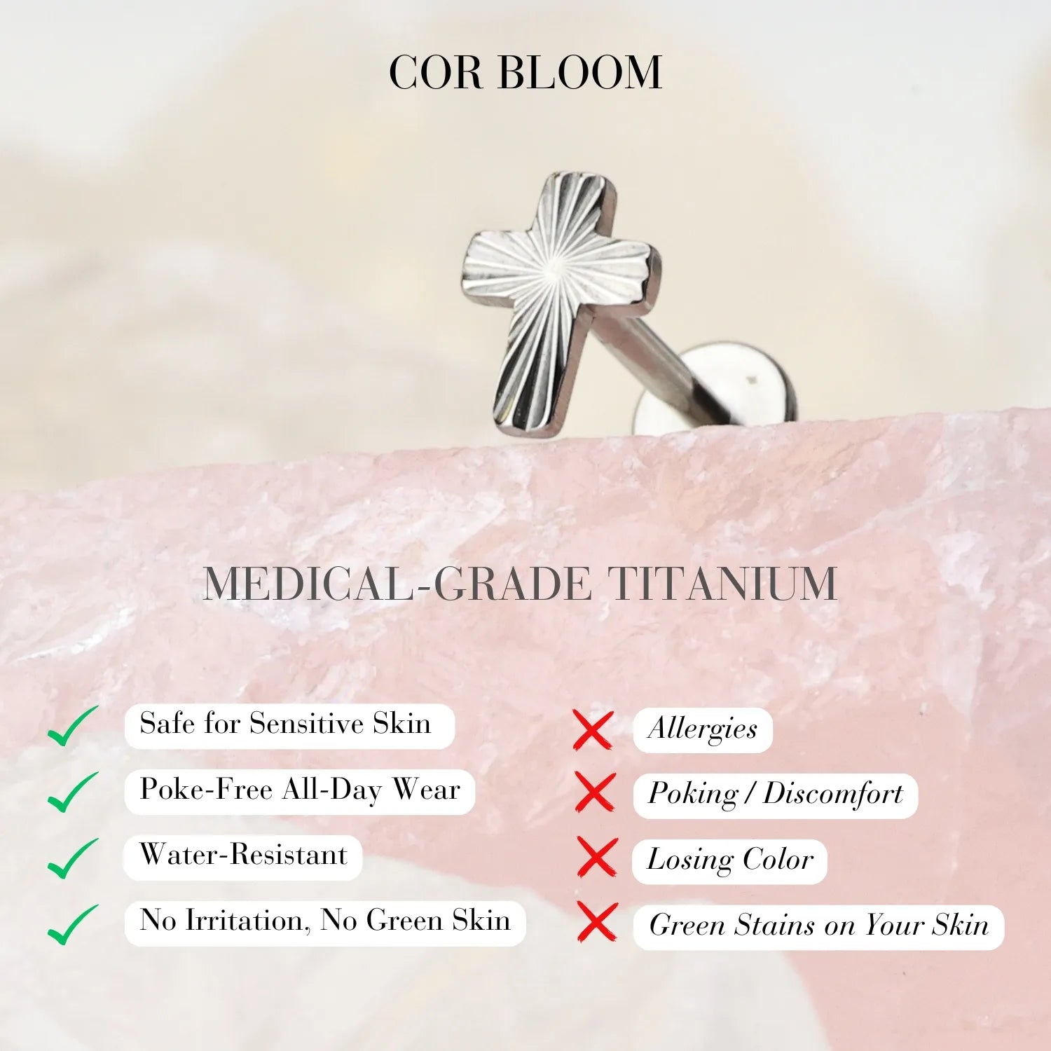 Solid Titanium Cross Piercing Earring