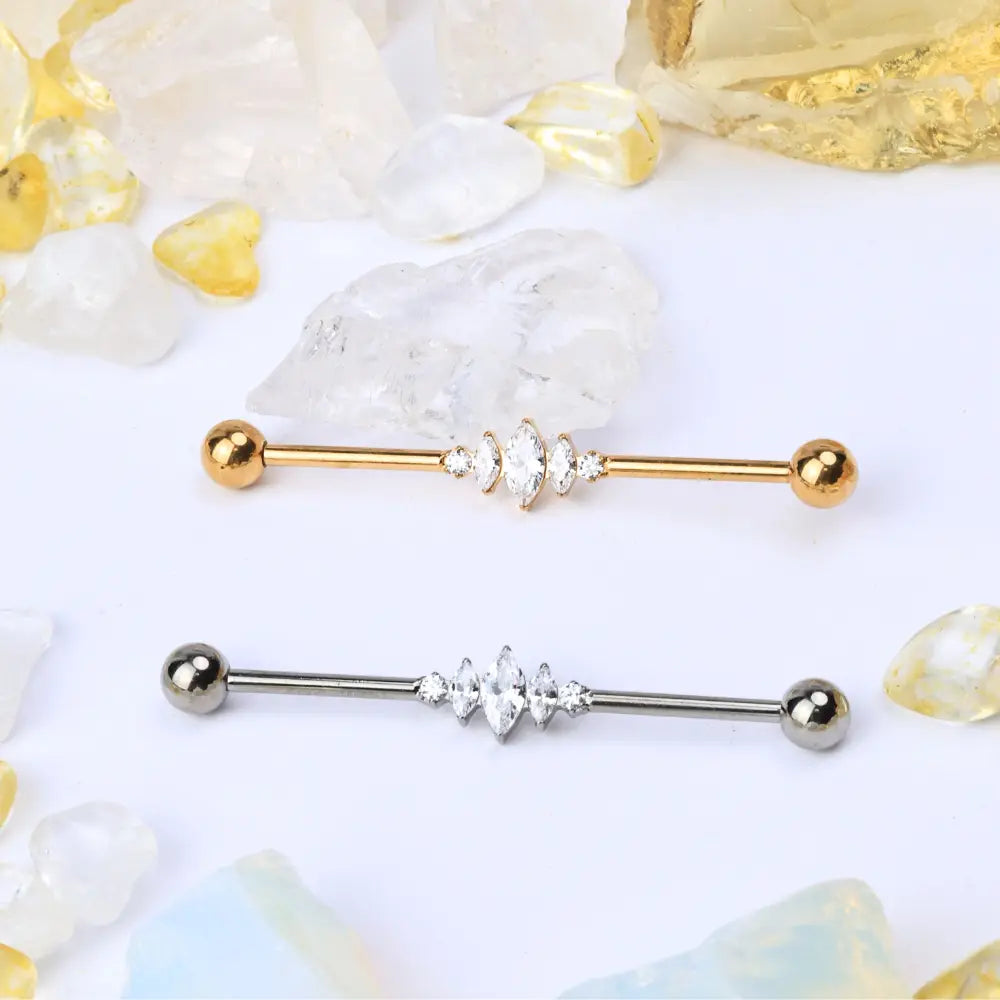 Titanium Diamond Marquise Crown Industrial Barbell (14G | 38mm)