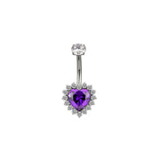 Titanium Fantasy Heart Belly Ring - Amethyst