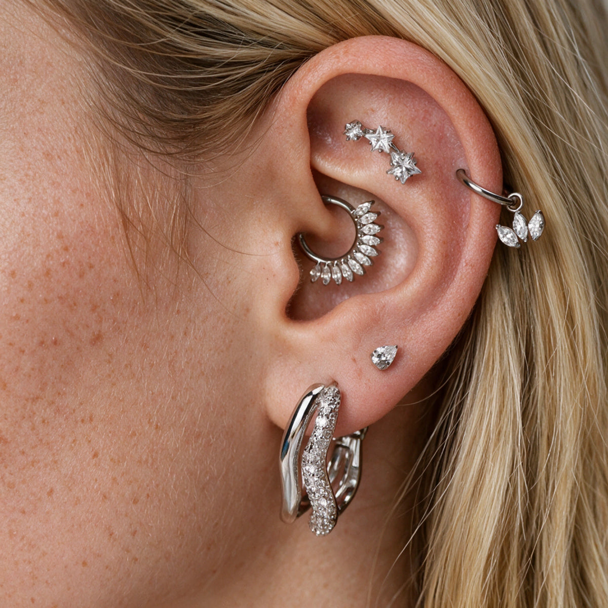 Diamond Trio Star Cluster Flat Back Stud (Push Pin)