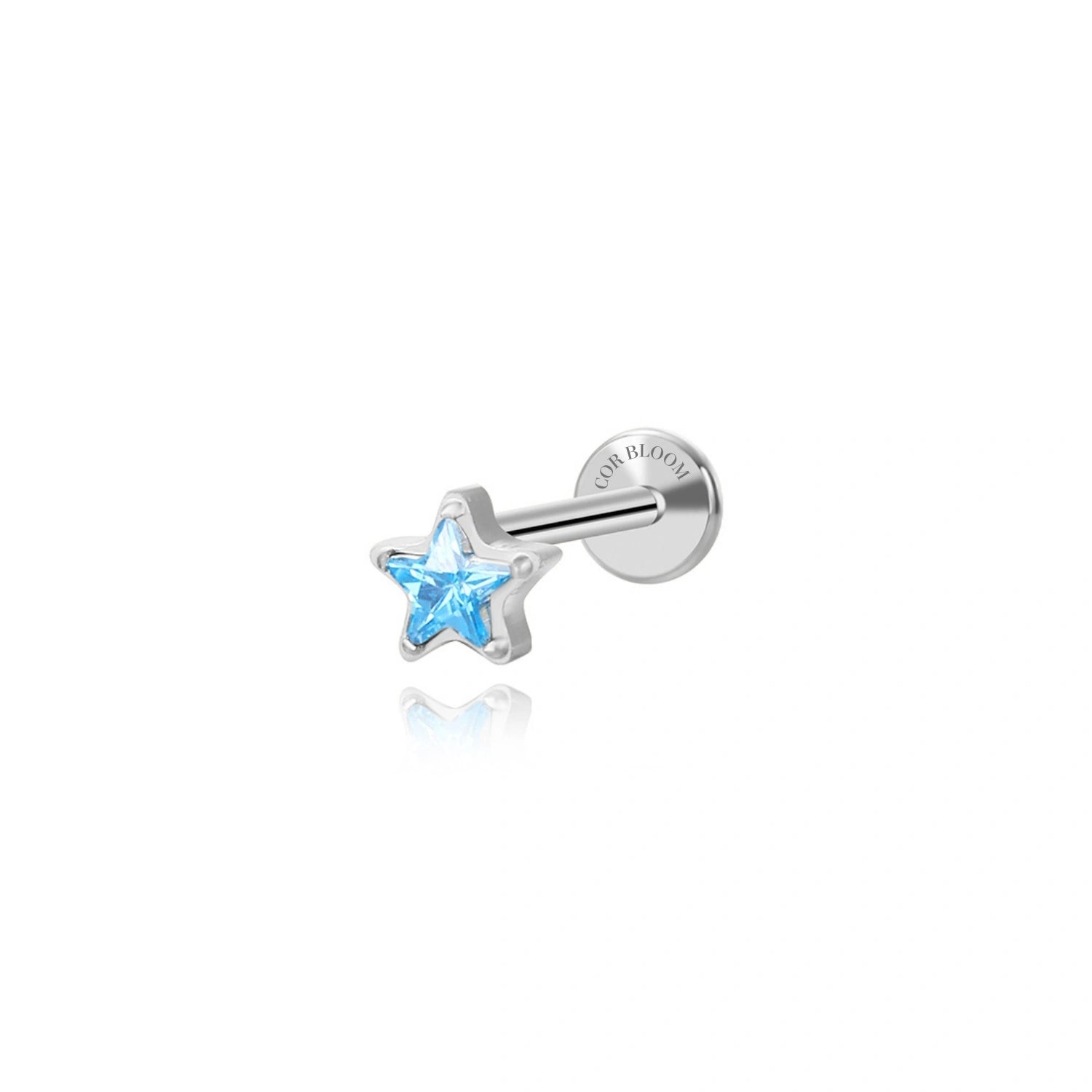 Titanium Clare Small Aquamarine Star Flat Back Stud
