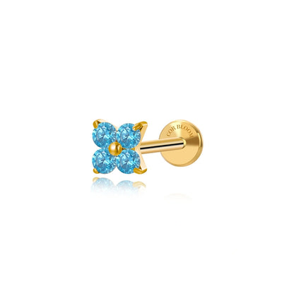 Titanium Mini Aquamarine Four-Clover Piercing Stud