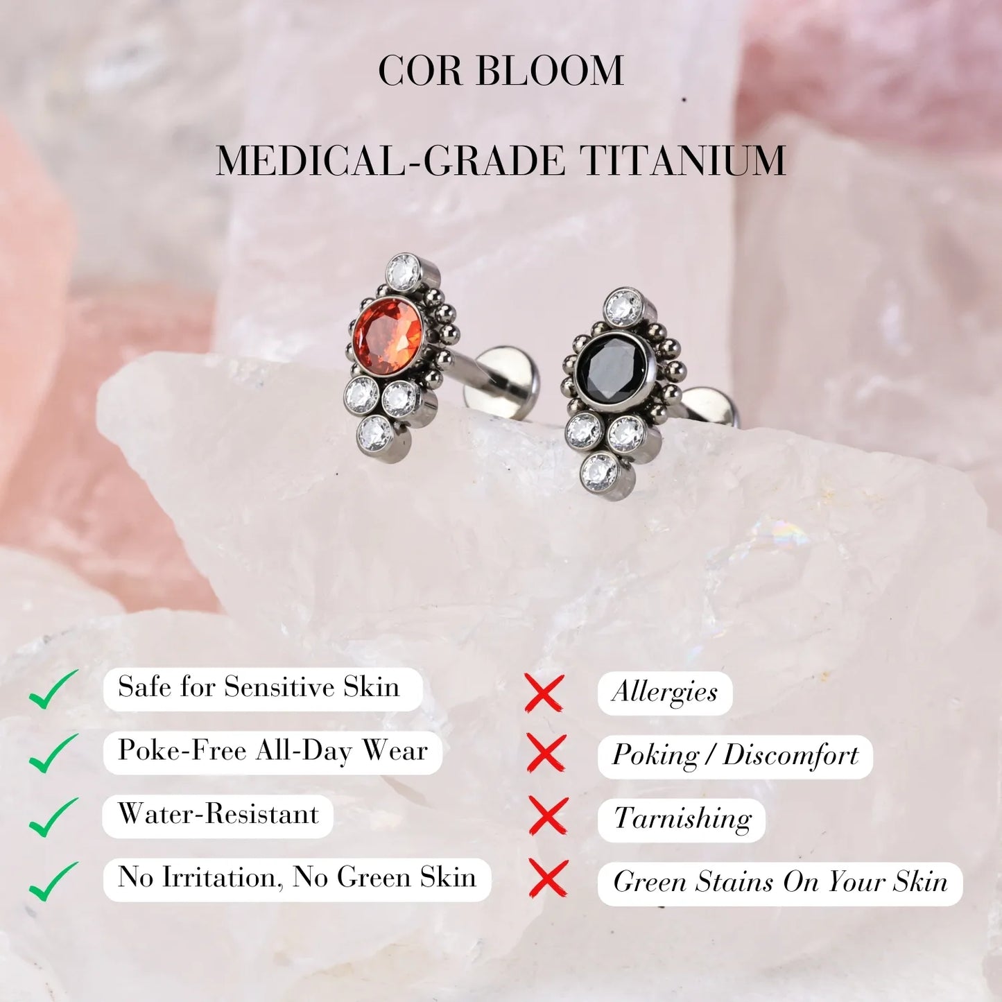 Titanium Vanya Red Garnet Flat Back Stud