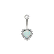 Titanium Fantasy Heart Belly Ring - White Opal