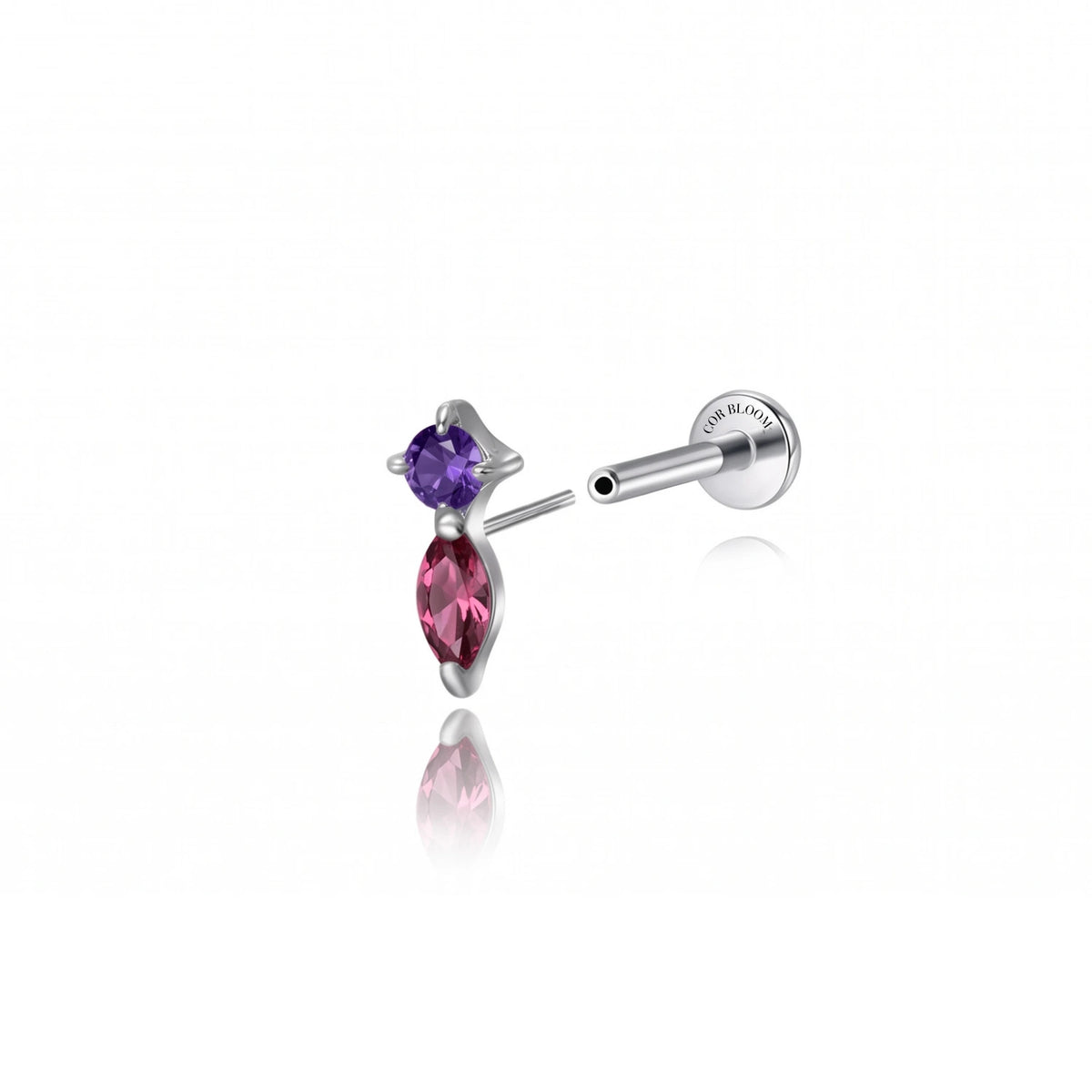 Titanium Eve Mini Marquise Stud - Rhodolite & Amethyst