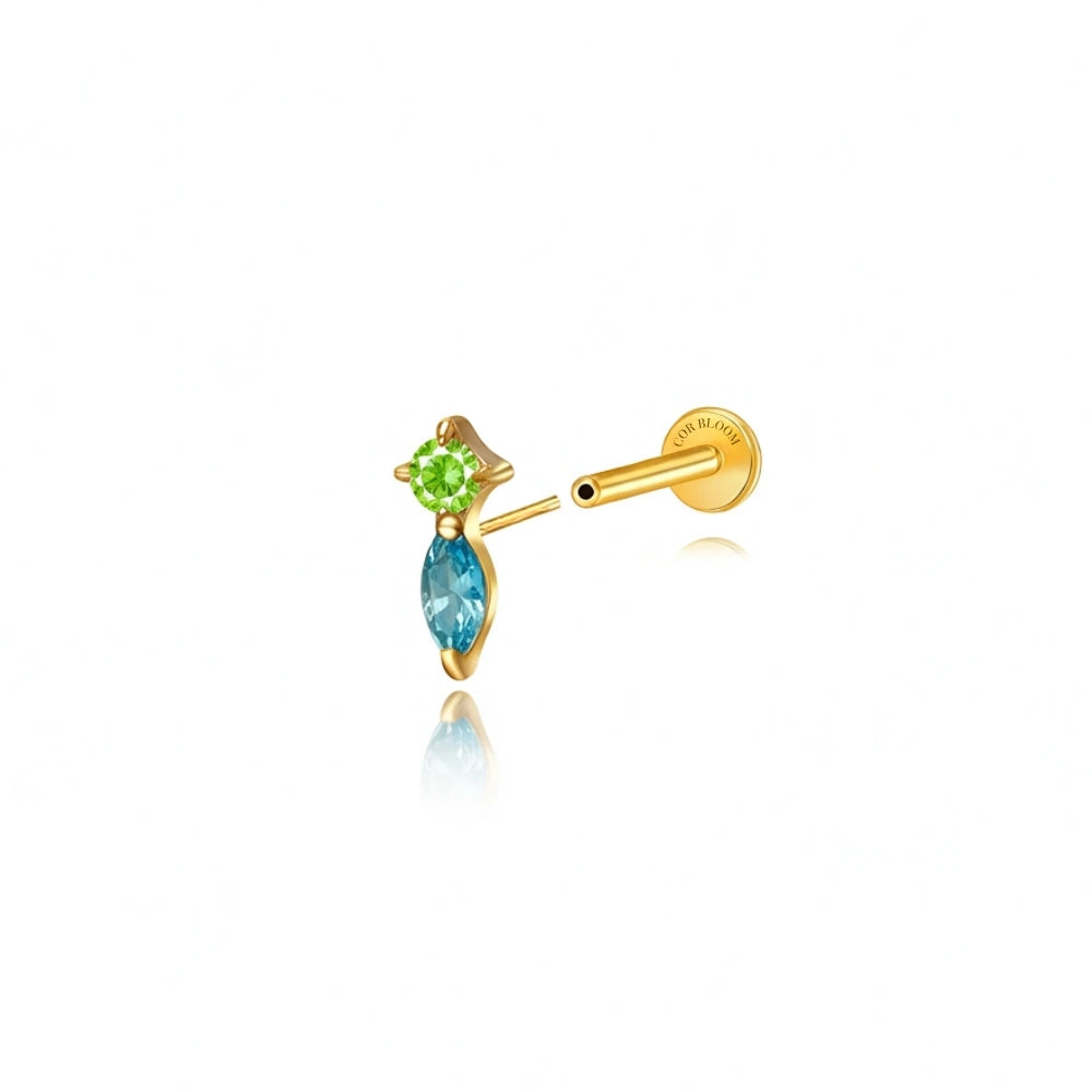 Titanium Eve Mini Marquise Stud - Apple Green & Aquamarine