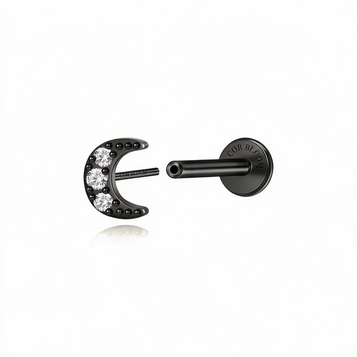 Orecchino Lyric a luna con diamante, base Flat Back