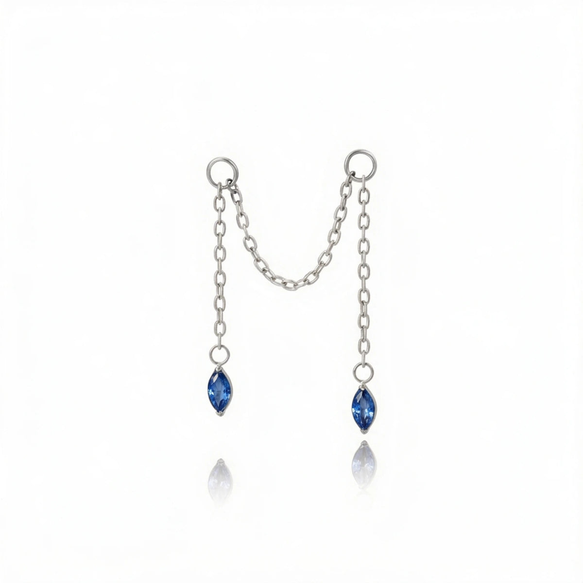 Titanium Holly Duo Marquise Cartilage Chain - Blue Sapphire