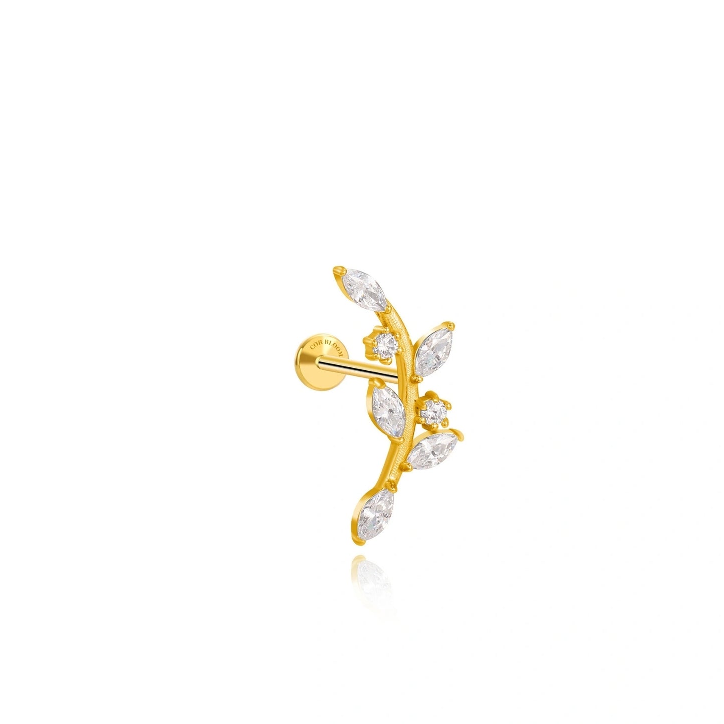 Dainty Crystal Climbing Leaf Piercing Stud