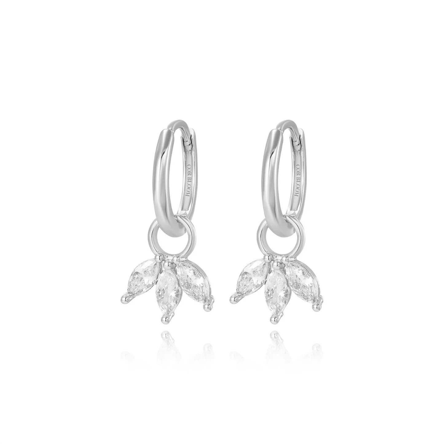 Yvette White Crystal Trio Marquise Hoop Earrings