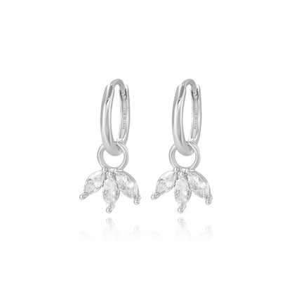 Yvette White Crystal Trio Marquise Hoop Earrings