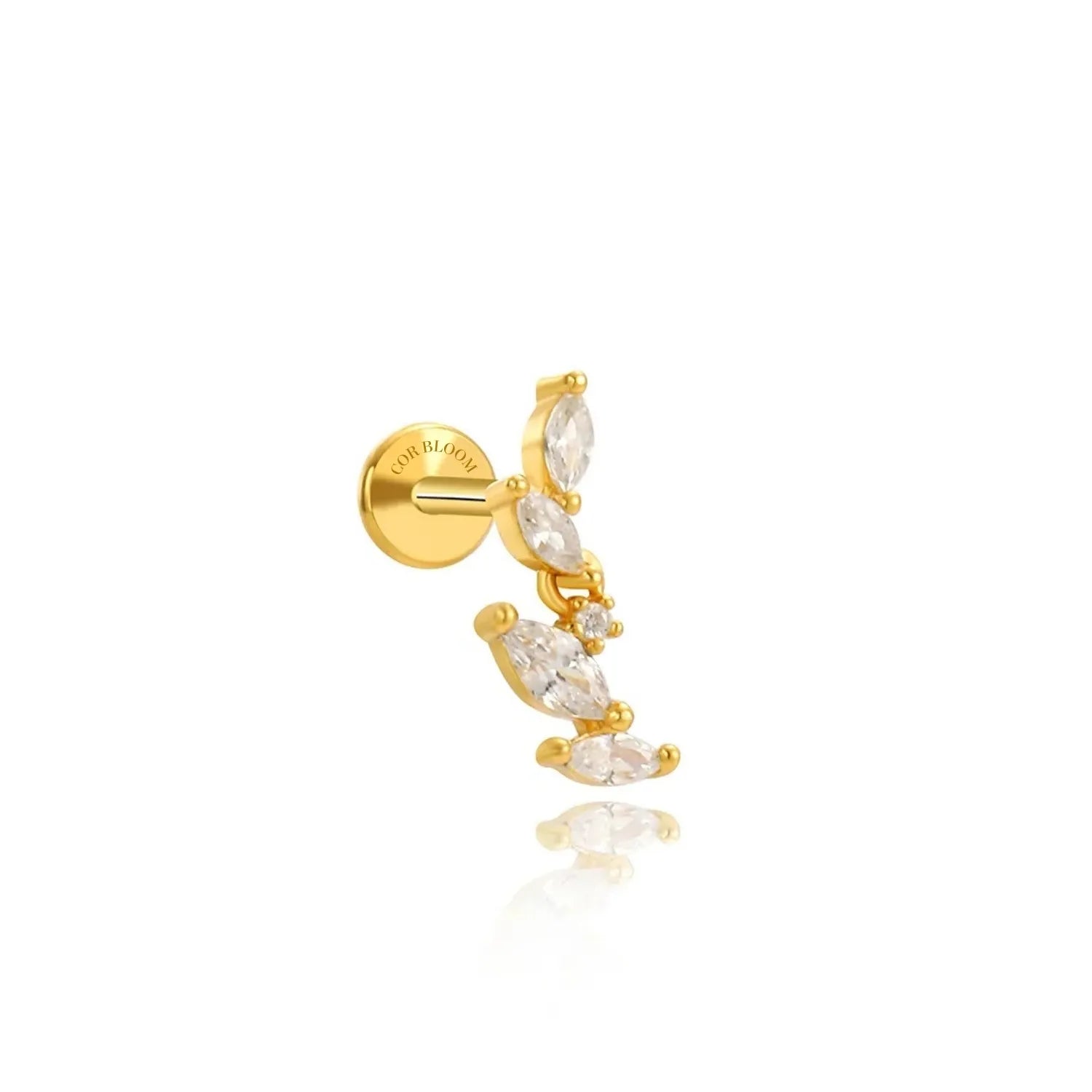 Crystal Leaf Flat Back Stud (2-Segment Design)