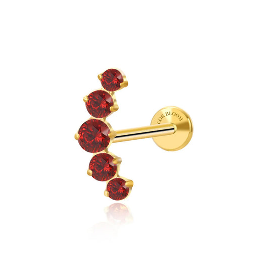 Titanium Five Red Garnet Gemstone Cluster Flat Back Stud