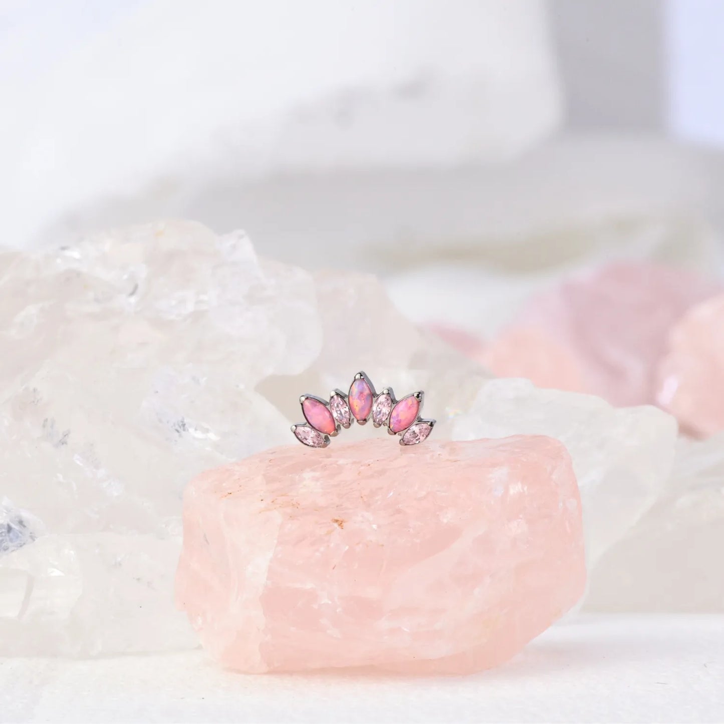 Titanium Pink Opal 7-Petal Crown Piercing Stud