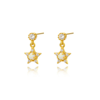 White Opal Dangling Star Stud Earrings