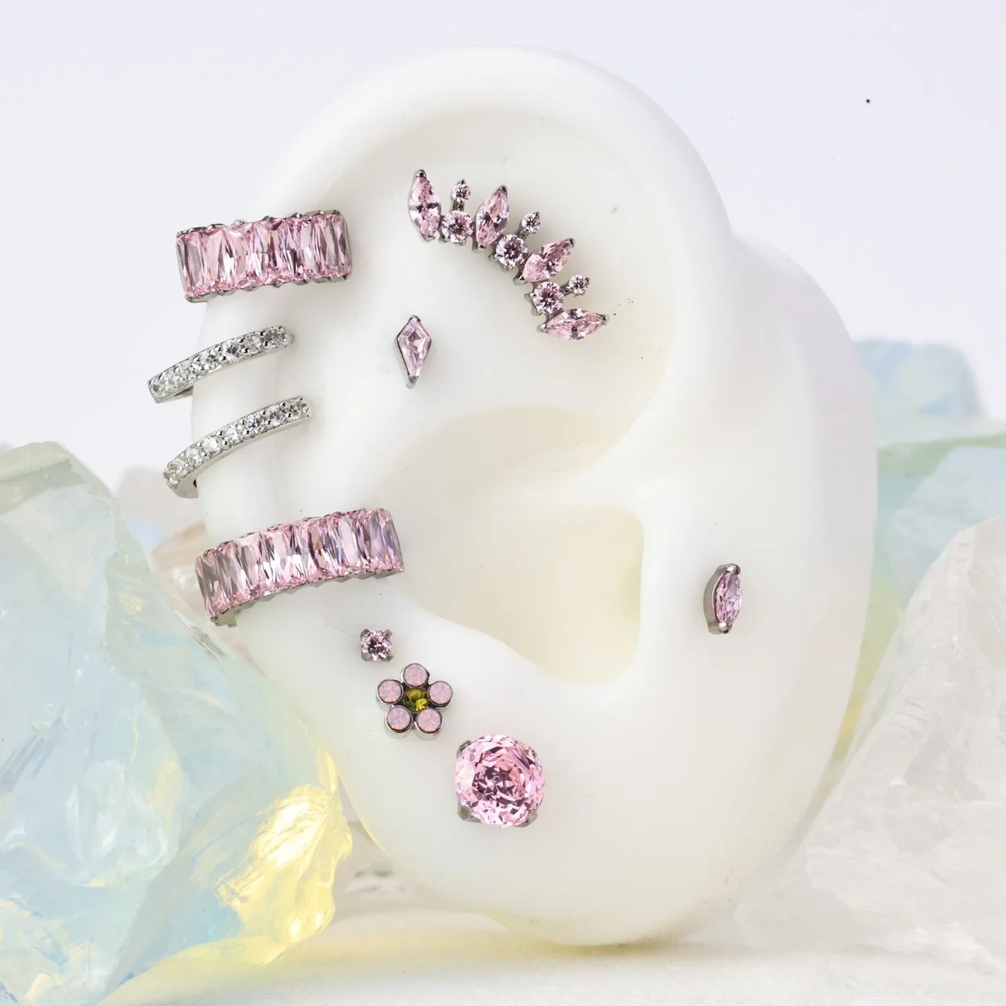 Titanium Eliora Pink Crown Flat Back Stud