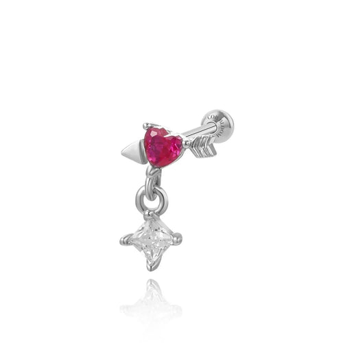 Dangling Ruby Heart Screw Back Stud Earring