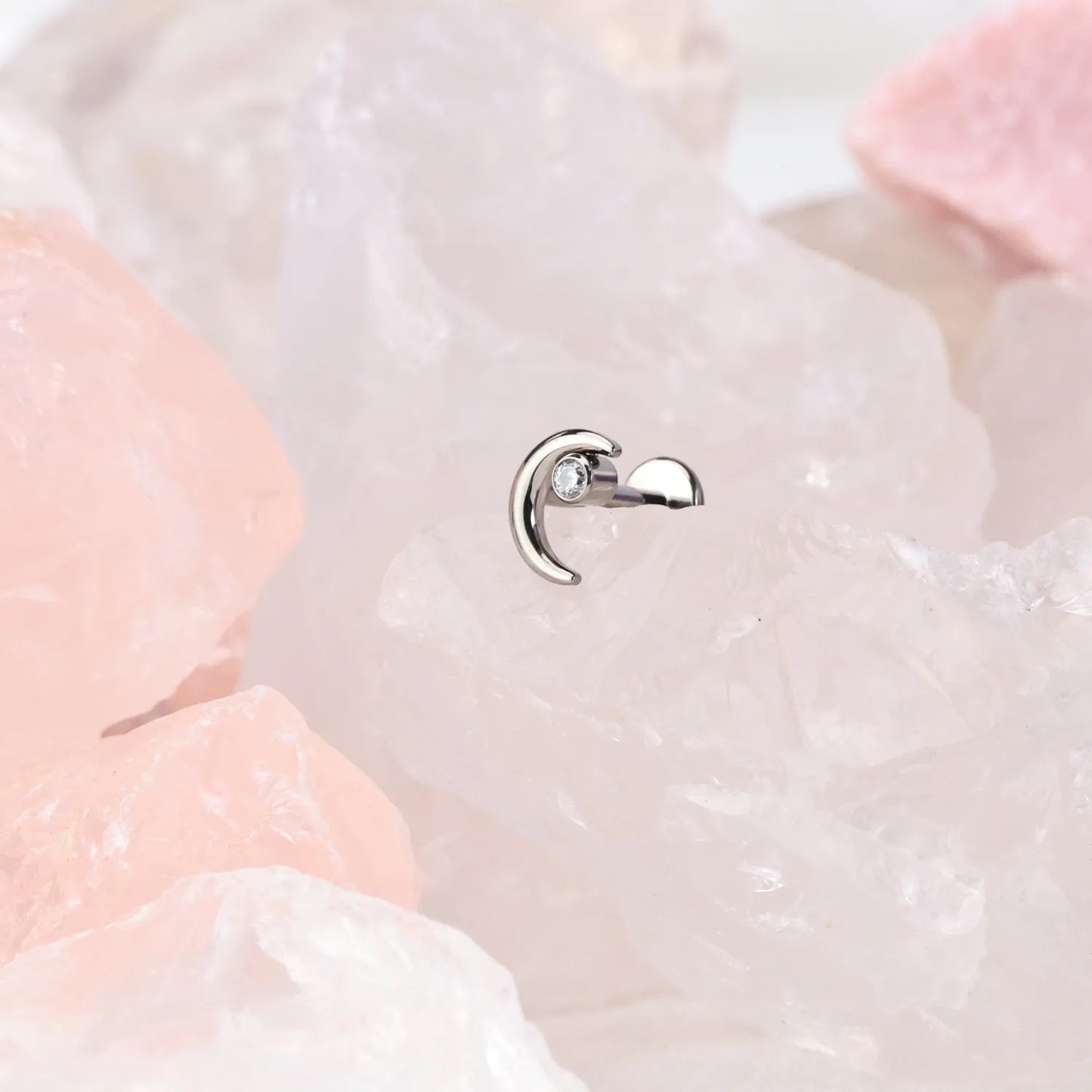 Titanium Alkmini Simple Diamond Moon Flat Back Stud