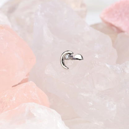 Titanium Alkmini Simple Diamond Moon Flat Back Stud
