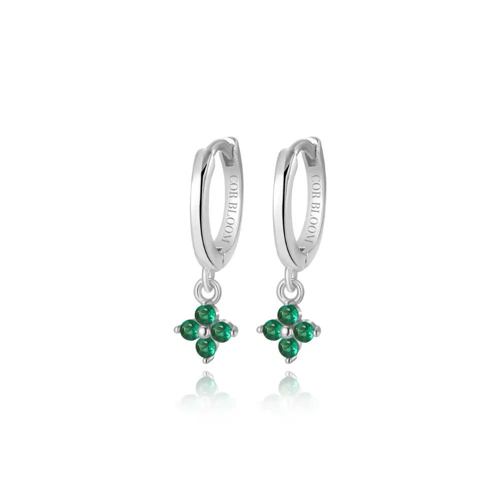 Alaiya Green Emerald Four-Leaf Clover Hoop Earrings