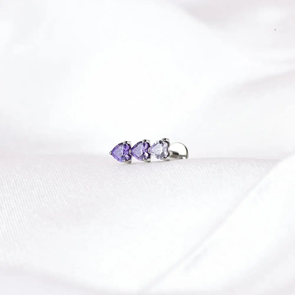 Titanium Adelpha Trio Heart Stud - Gradient Amethyst