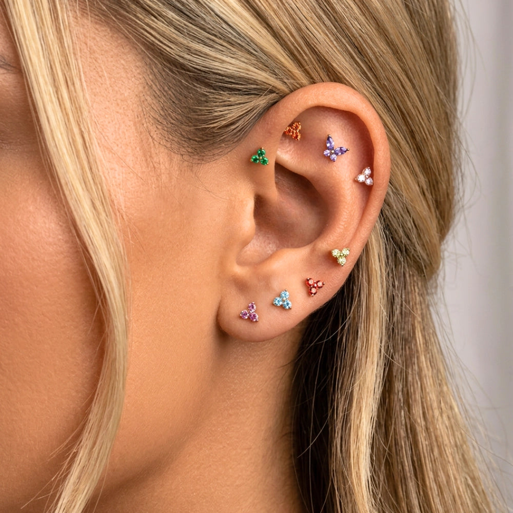 Titanium Athina Mini Red Orange Triangle Flat Back Stud