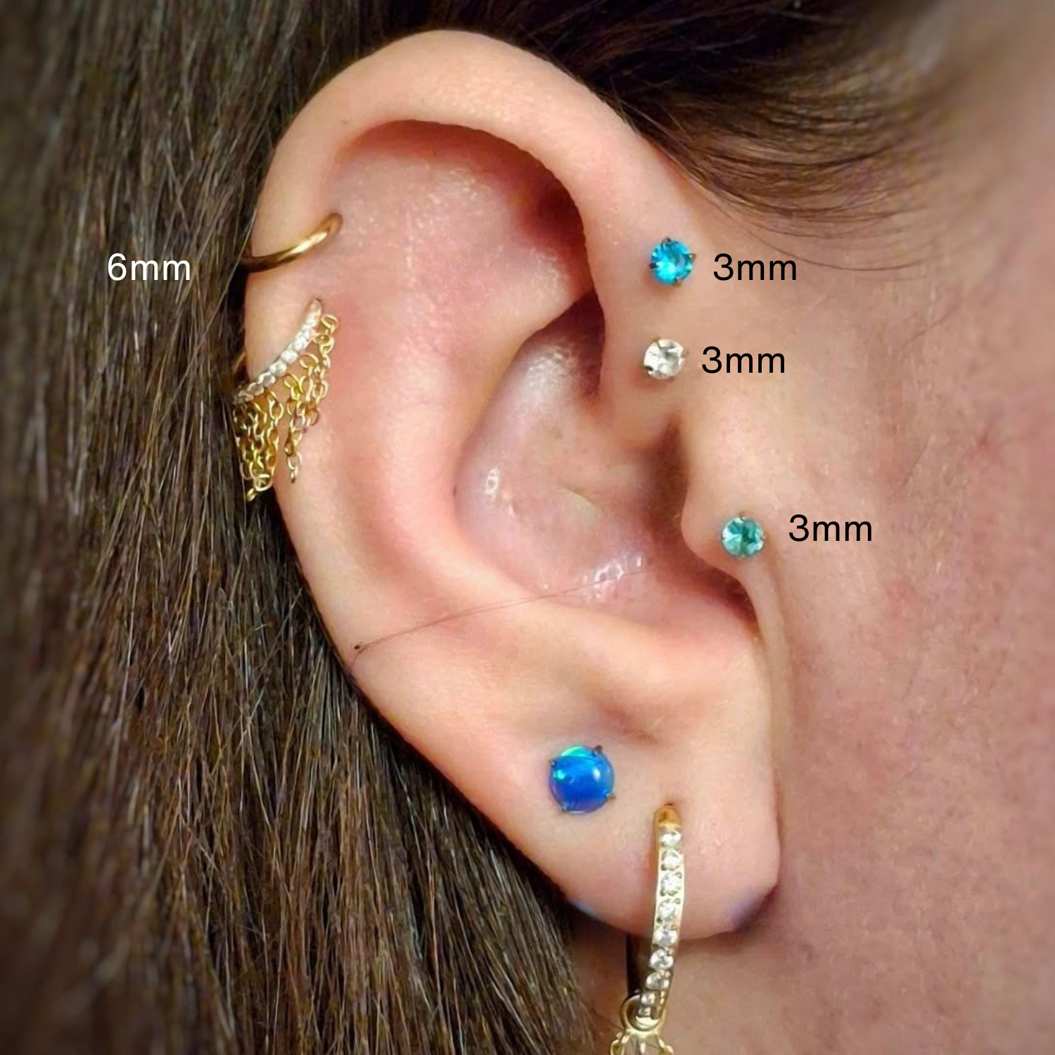 Titanium Multisize Aquamarine Stud (Push Pin)